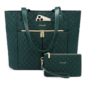 NWT LOVEVOOK Green Quilted Tote Bag With Wristlet